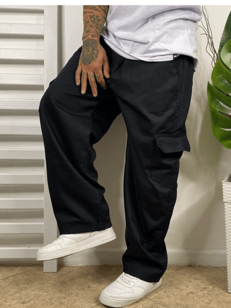 CALÇA CARGO JOGGER SARJA LARGA MASCULINA SKATE, CASUAL, 5 BOLSOS FECHAMENTO CORDÃO MODA UNISSEX