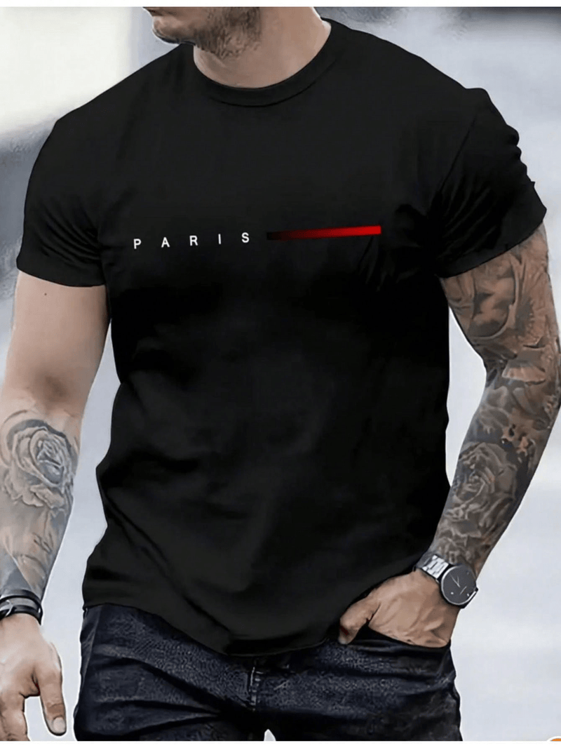 CAMISETA Masculina listra Paris Manga Curta Estampada Malha 30.1 Algodão