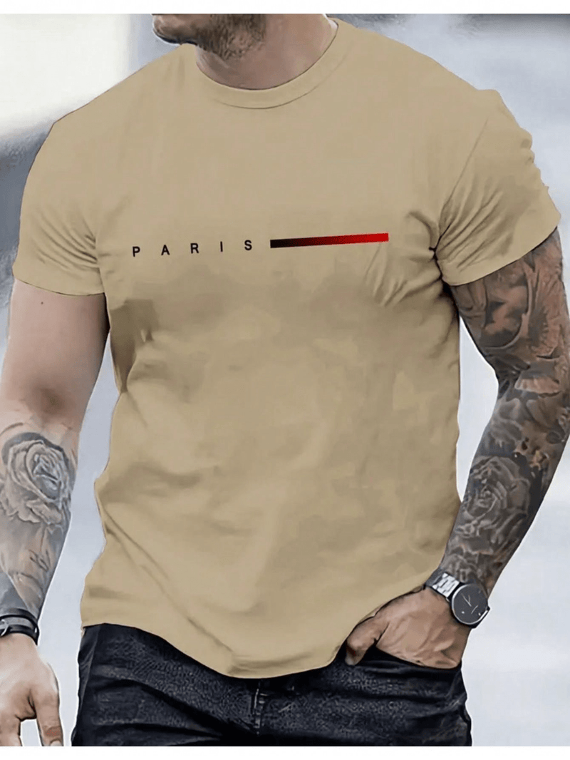 CAMISETA Masculina listra Paris Manga Curta Estampada Malha 30.1 Algodão