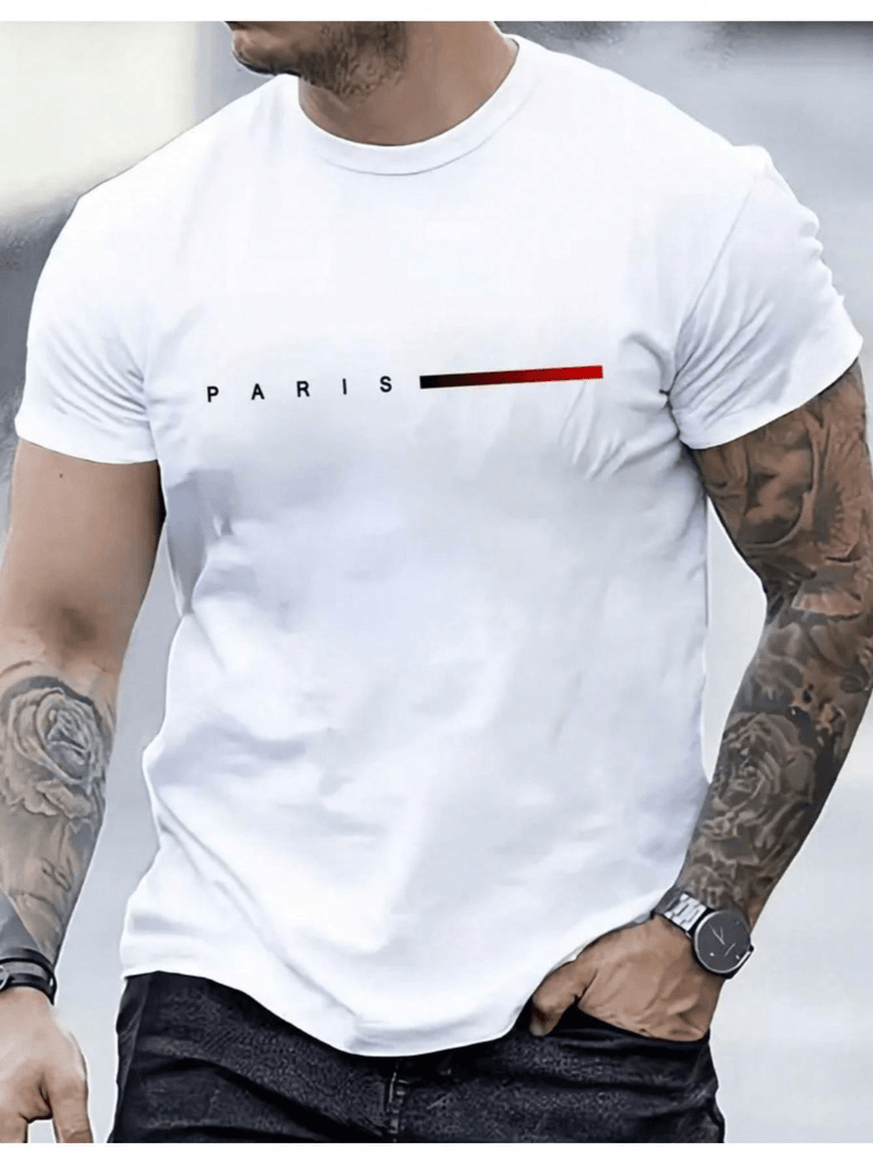 CAMISETA Masculina listra Paris Manga Curta Estampada Malha 30.1 Algodão